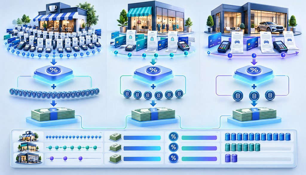 Same card volume with different average tickets and transaction counts