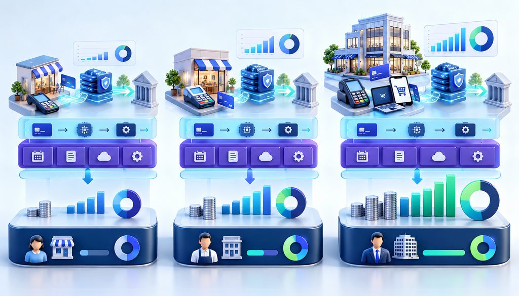 Fixed merchant account fees compared across processing volume levels