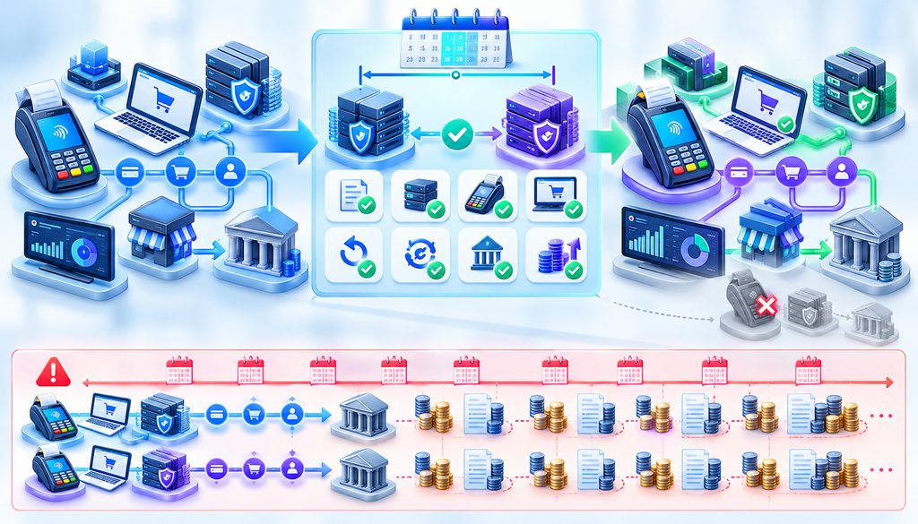 Old and new processor overlap during merchant account switch